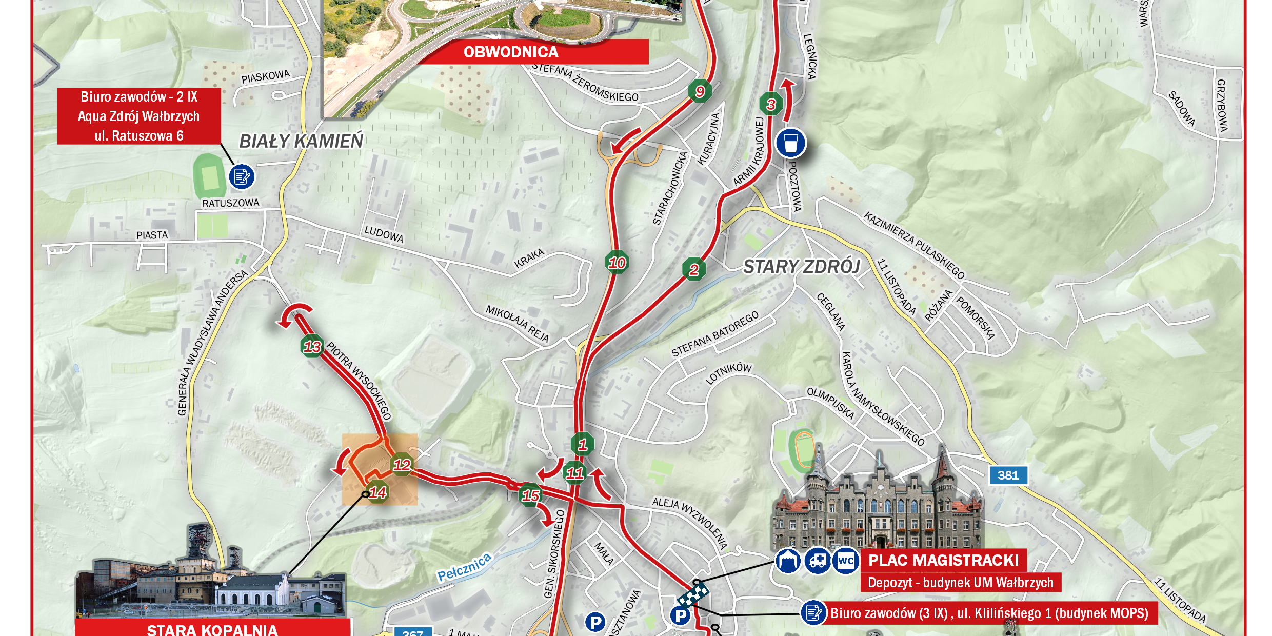 Mapa statyczna Półmaratonu Wałbrzych 2023 – 21 km (on-line)